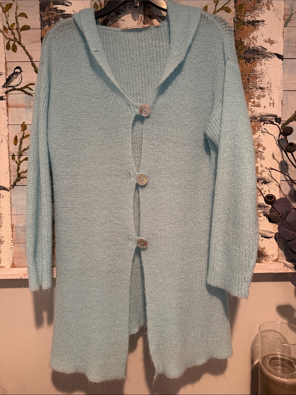 Soft Surroundings Pale Blue Knit Hooded Cardigan